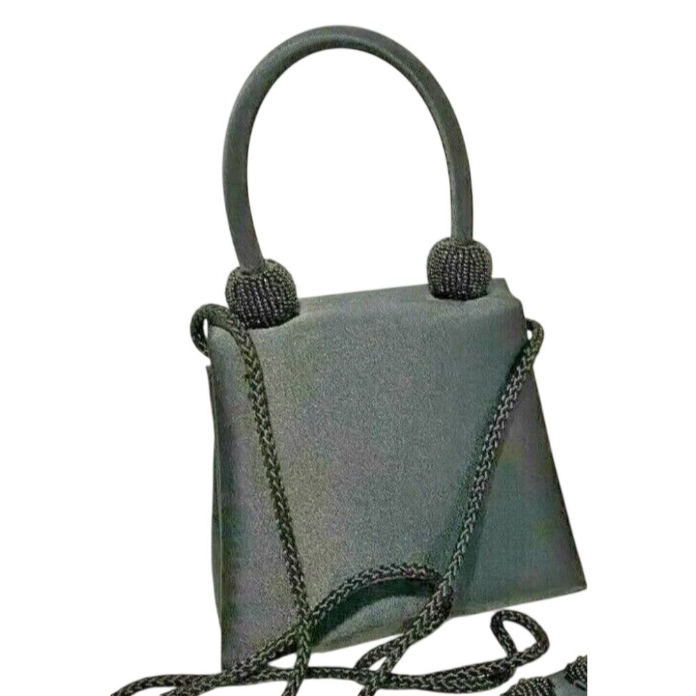 Vintage black satin 2-way evening bag beaded details top handle & shoulder strap